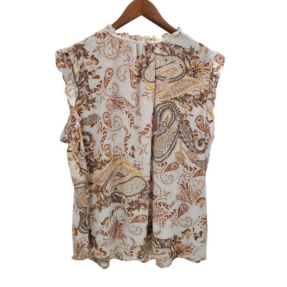 Carolina Belle Womens Sleeveless Paisley Print Ruffle Blouse 2X Keyhole Neck - Picture 4 of 12